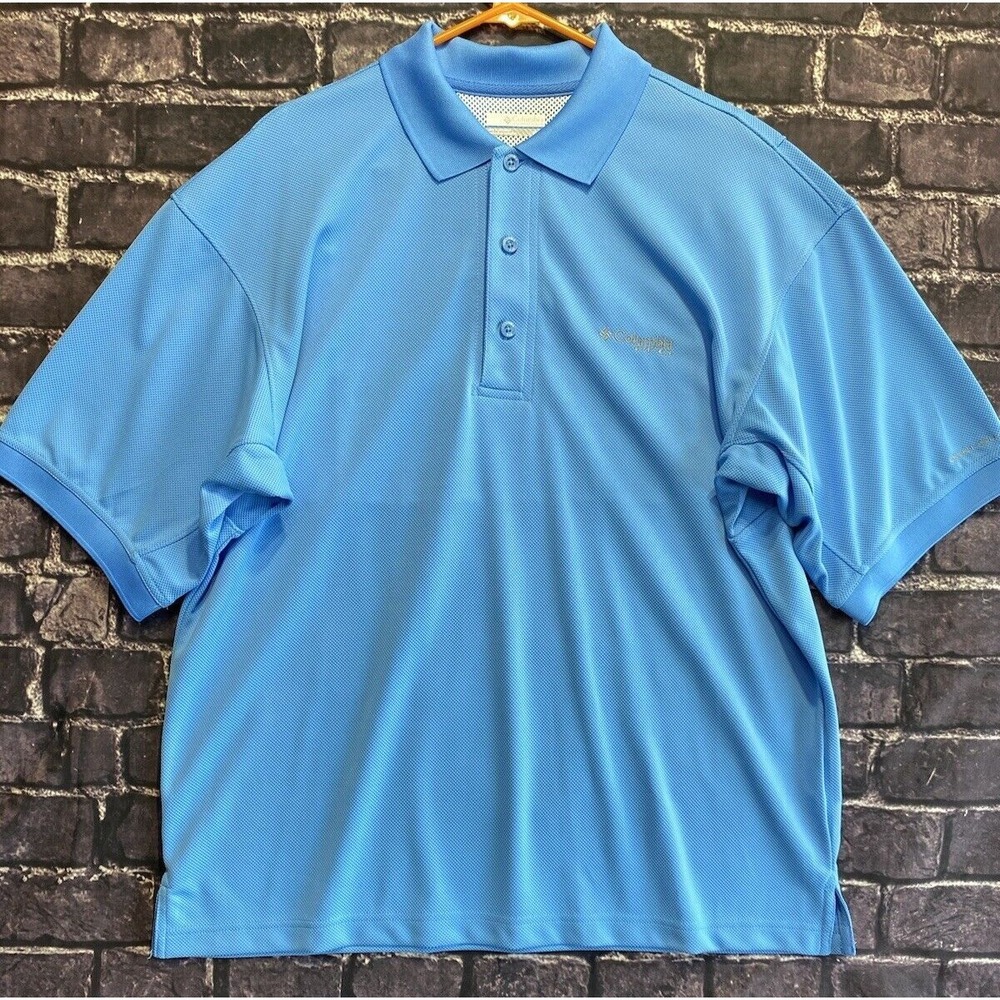 Columbia PFG Polo‎ Shirt Omni Shade Mesh Shirt Mens Medium Blue Fishing Outdoors